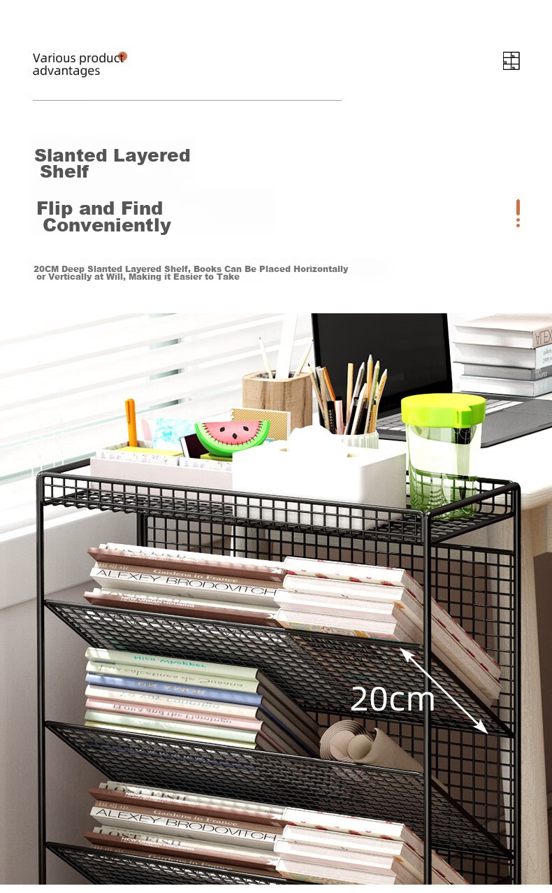 DSRAWMYT Bookshelf, Floor-Standing Storage Rack, Movable Wheeled Bookshelf for Desk Side, Simple Bookcase for Classroom Desk 5