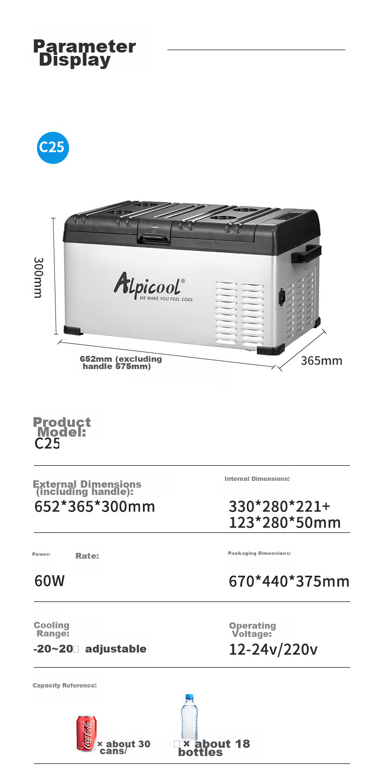 Alpicool Car Refrigerator, Dual-Use for Car And Home, Compressor-Freezing And Refrigeration, Suitable for Dormitory And Office, Mini C75 Large Capacity Fridge 11