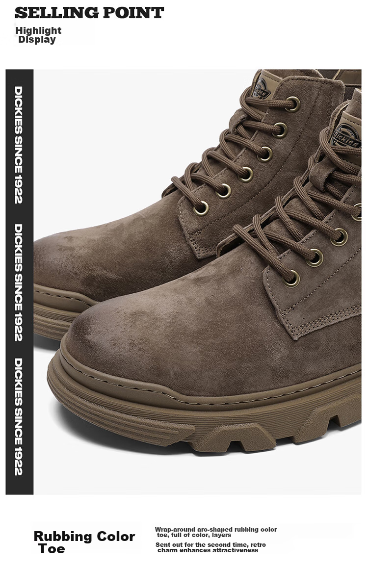 Dickies Men's High-Top Martin Boots, Thick-Soled Boots, Trendy Boots for Men And Women, Work Boots, Camel Color, Size 40 5