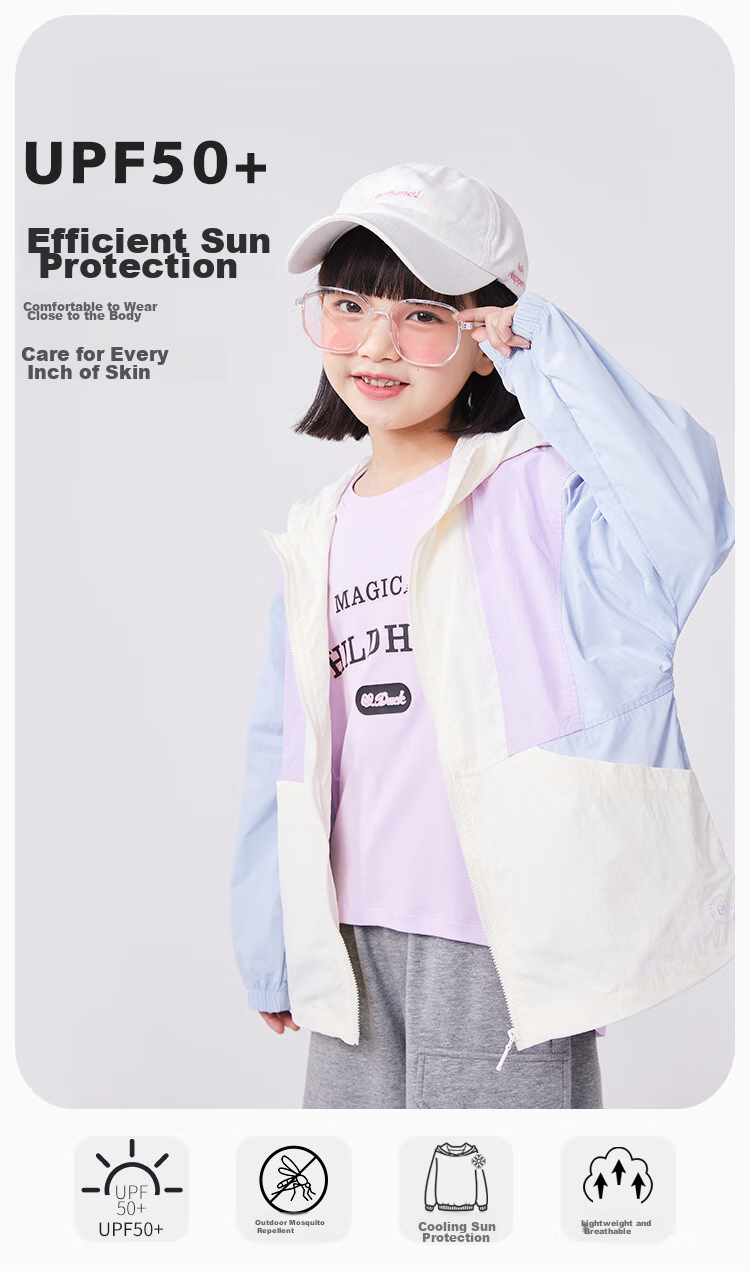 QQ DUCK Children's Clothing Girls' Sun Protection Jacket Kids' Summer Thin Coat Sunshade Youth Clothing Three Colors Off-White; 130 1