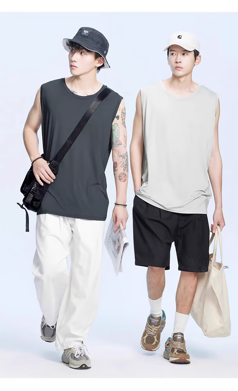 Warrior Men's Tank Top, Summer Outdoor Sports Wide-Shoulder Vest, Loose-Fitting Sleeveless Thin Vest for Chubby People, White, M 13
