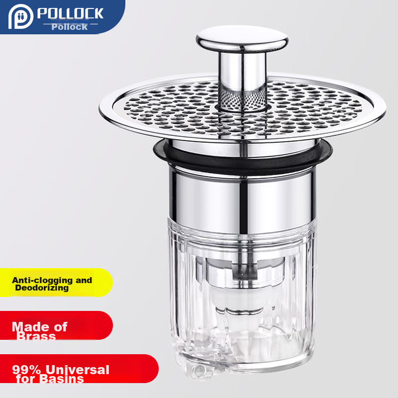 Pollock Sink Drain Stopper, Washbasin Pop-Up Core, Brass Sink Anti-Odor Device, Filter Screen MPXGL