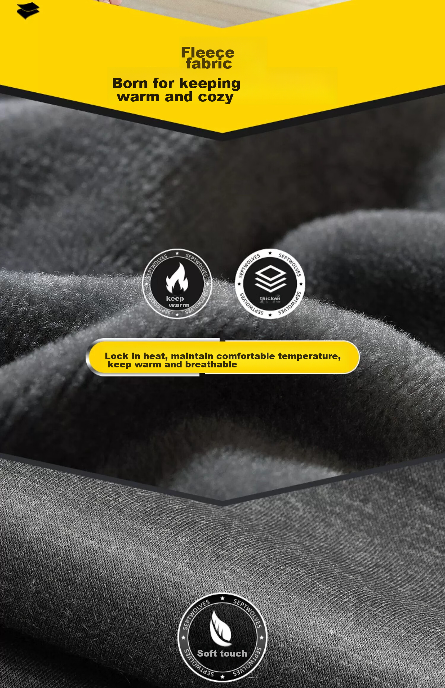 SEPTWOLVES [320g] Fleece-Lined Thermal Pants, Autumn And Winter Thickened Long Johns, Men's Warm Thick Inner Wear Fleece Pants 3