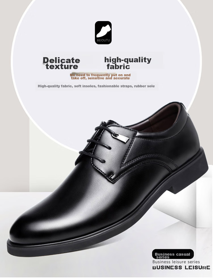 BEIOUTU Leather Shoes for Men, Formal Shoes, Fashionable Office Lace-Up Versatile Business Casual Shoes, Low-Top Men's Shoes, 8021 Black, Size 43 1
