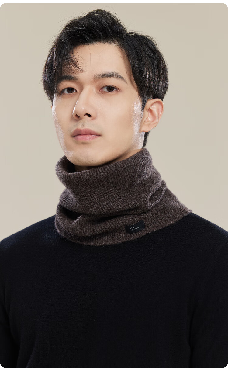JIUMU 100% Cashmere Warm Neck Gaiter for Men, Autumn And Winter Cycling Hoodie Neck Warmer, Outdoor Neck Protection Scarf for Men in Winter 17
