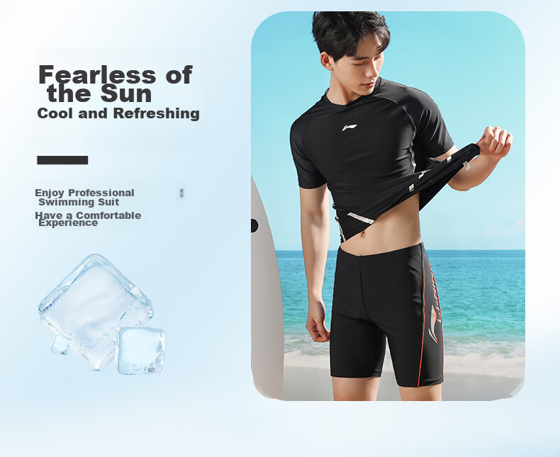 Li-Ning Swimming Trunks Men's Swimwear Set, Anti-Embarrassment Hot Spring Surfing Diving Suit Training Swimwear 022+171 Black L 5