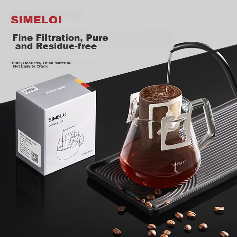 SIMELO Portable Coffee Filter Papers with Ear-Hook Design, 50 Count, Drip-Style Hand-Brewed Filter Cups, Filter Paper Bags, Mesh Filters