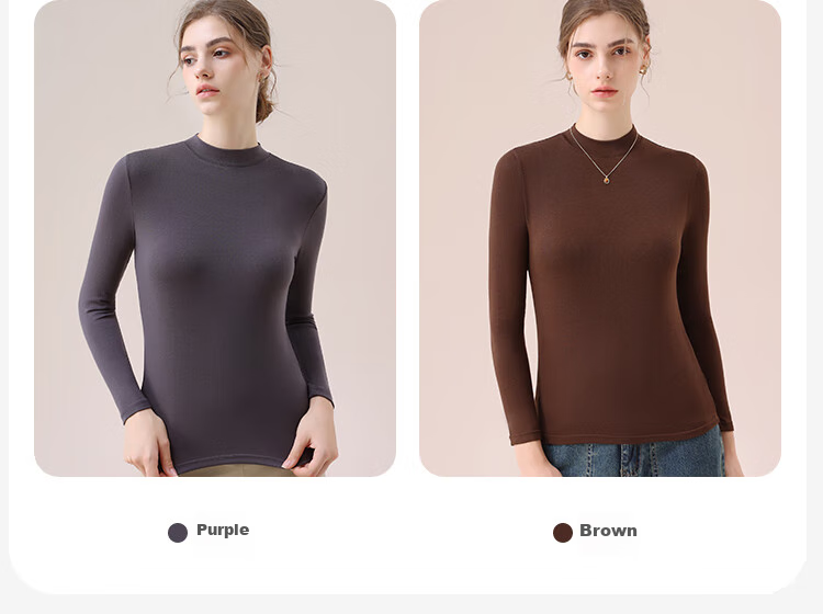MiiOW Tech Heated Thermal Underwear Women Acrylic Cashmere Autumn High Neck Base Shirt Gray 25