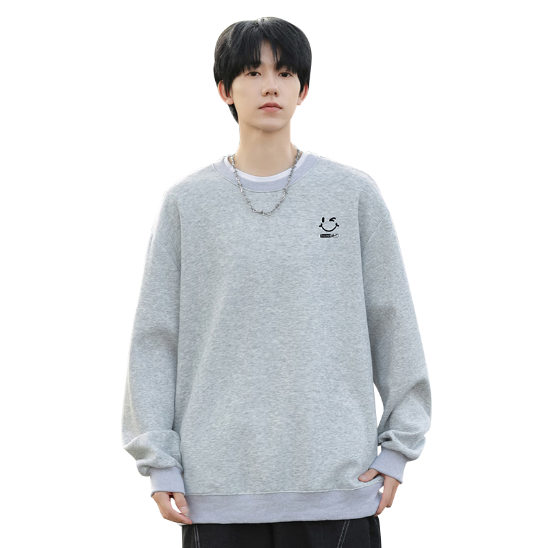 Huili Sweatshirt for Men, Autumn And Winter Casual Jacket, Versatile Long-Sleeve T-Shirt, Round Neck Undershirt, Men's Clothing
