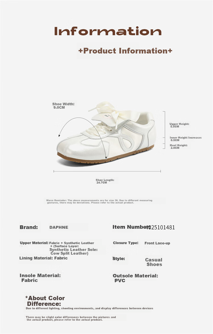 DAPHNE Song Xi Same Style Ballet Training Shoes, Women's New Sneakers, Casual White Shoes, Beige, Size 37 4