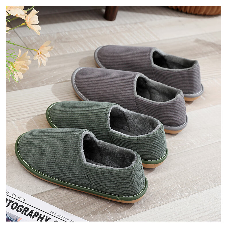 GUOLUOFEI Cotton Slippers for Men And Women, Indoor Home Non-Slip Soft Sole Fleece-Lined Warm Slippers, Wine Red, Size 34-35 14