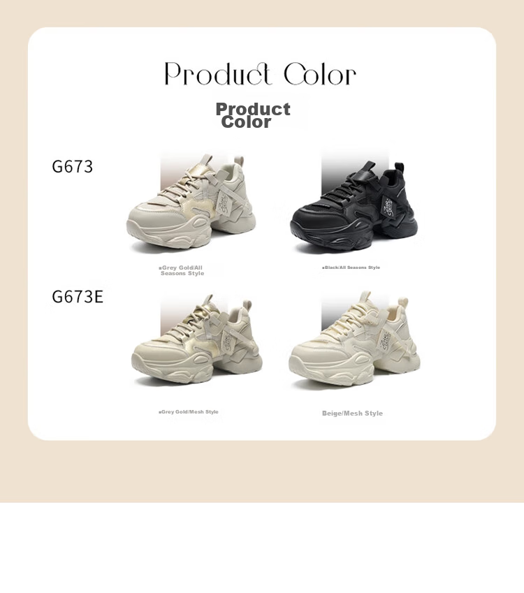 ZHR Dad Shoes for Women, Sports Running Thick-Soled Casual Shoes, Trendy Breathable Comfortable Patchwork Women's Shoes, G673 Gray Gold, Size 36 3