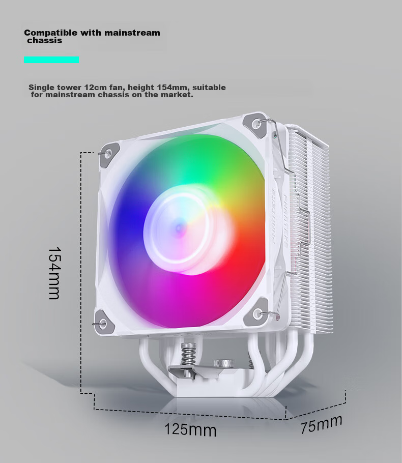PHANTEKS Polar S5 White Inverse Gravity 5 Heat Pipe Air Cooler CPU Cooler (High Airflow ARGB Fans / High-Performance Thermal Paste / Heat Spreader / Noise Reduction) 4