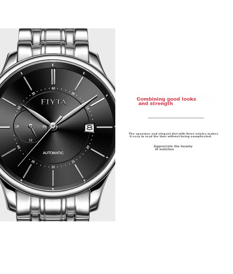 FIYTA Classic Series Calendar White Dial Steel Strap Automatic Mechanical Men's Business Watch Holiday Gift for Men 4