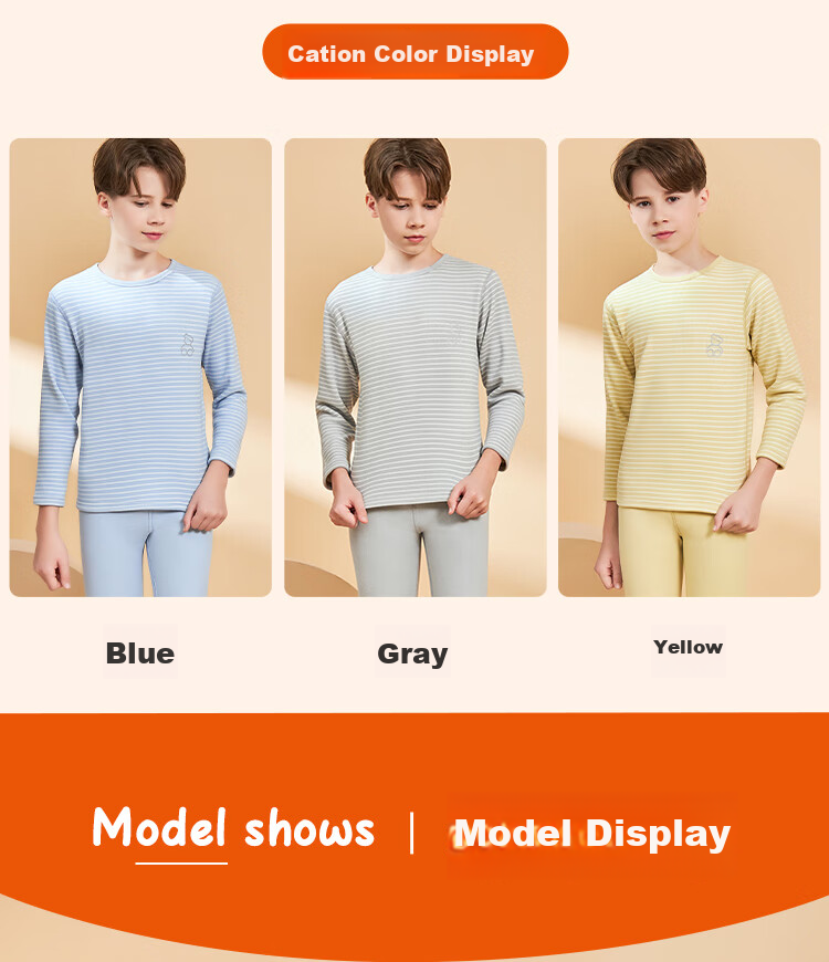 LangSha Children's Thermal Underwear Set, Boys' Autumn And Winter Yang Ion Fleece-Lined Undershirt And Pants, Boys' Loungewear Pajama Set 14