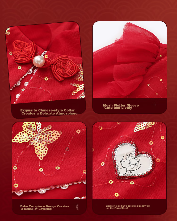 DISNEY Girls' Traditional Style Long Sleeve Dress New Year Princess Dress 25 Spring Autumn DB411RE02 Red Size 110 4