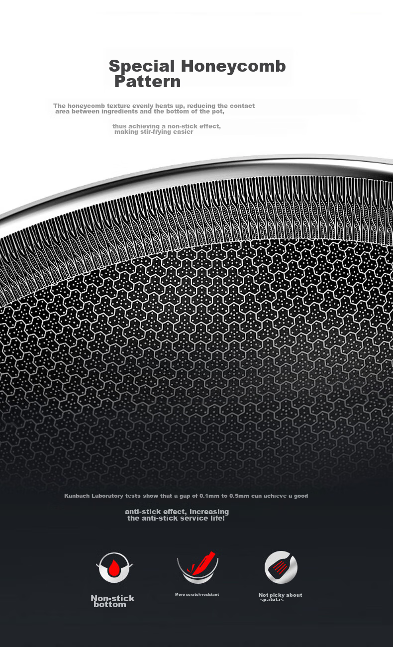 KBH Wok Pan, 316L Stainless Steel Non-Stick Pan, Low Smoke, 32cm Double-Sided Pattern Flagship Model 5
