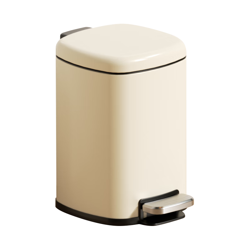AKBK Kitchen Trash Can, 10L Capacity, with Lid, Stainless Steel Pedal-Operated, Suitable for Living Room, Bedroom, Bathroom, Office, Large Size, Cream-Colored