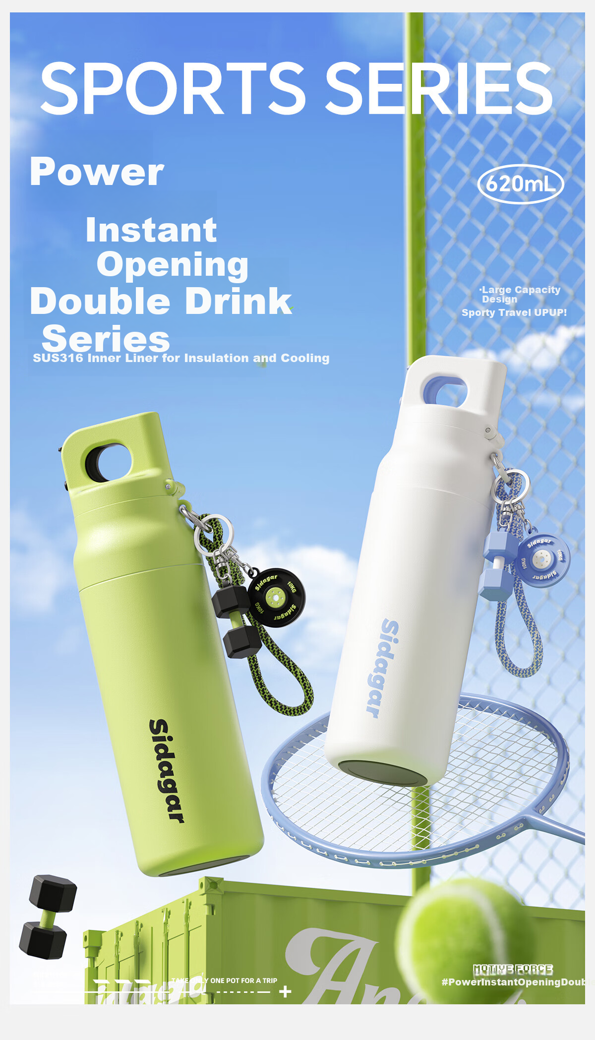 Shidajia Insulated Cup, Keeps Hot Or Cold, Outdoor Sports, Quick-Open Lid, Portable Large Capacity Water Bottle, Stylish Stainless Steel Dual-Use Cup 2