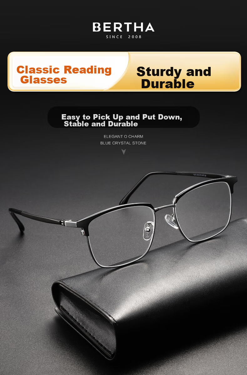 Bertha East China Sea Natural Crystal Lens Brand Reading Glasses for Men, Stone Eyeglasses, High-End Clear Anti-Scratch Wear-Resistant, Gift for Father 9