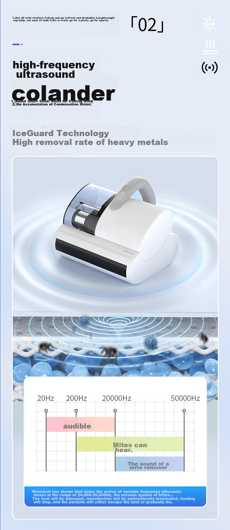 Panasonic [Cleaning Wonder] Ultrasonic Mite Remover, Bed Vacuum Cleaner for Home Use, High Suction Power, UV Sterilization, Hot Air Dehumidification, Dual Roller Brushes, Dual Beating Blades, Dual Cups MC-DC21P 12