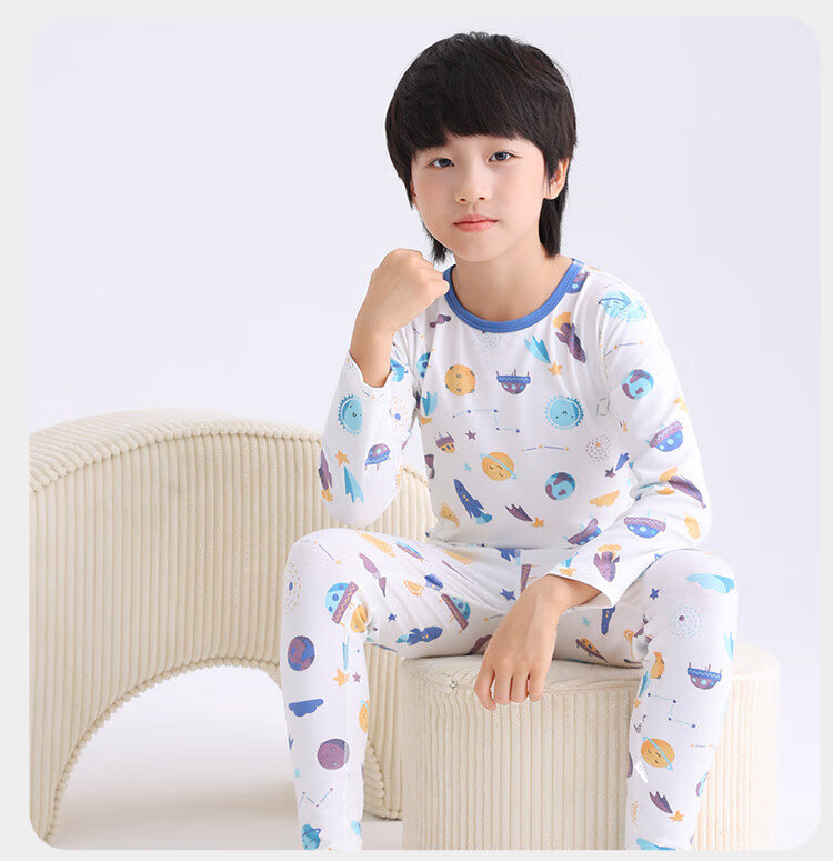 YUZHAOLIN Children's Thermal Underwear Set, Boys And Girls Cotton Pajamas Base Layer Autumn Clothes And Pants Set, Deer Pattern, Size 150 16