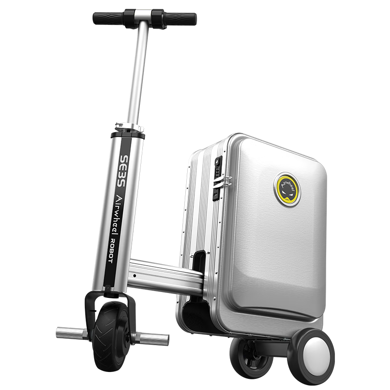 Airwheel Electric Scooter Suitcase, Rideable Smart Luggage with Handle, Can Be Sat On And Used for Transportation, 20-Inch SL Luxury Edition, One Silver