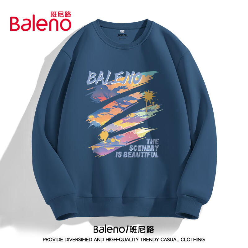 Baleno Men's Crew Neck Sweatshirt Autumn American High Street Heavyweight Graffiti Ins Trendy Hoodless Long Sleeve Top