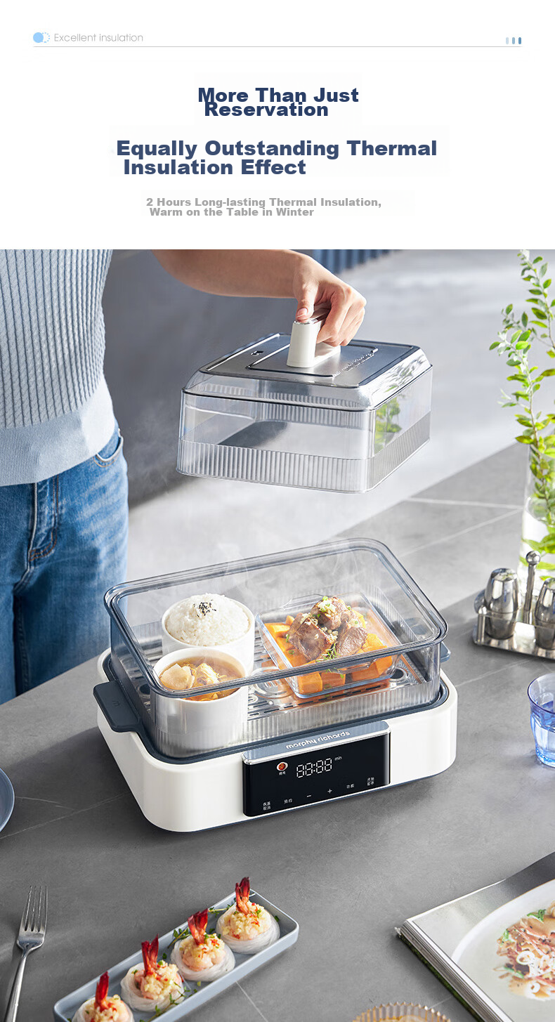 Morphyrichards Electric Steamer Pot for Home Use, Suitable for 3-4 People, All-In Large Capacity Stainless Steel Steaming Rack, Programmable Rapid Steaming Pot, Steaming And Stewing Pot, Egg Steamer, Corn Steamer, Breakfast Machine MR1158 Blue 16