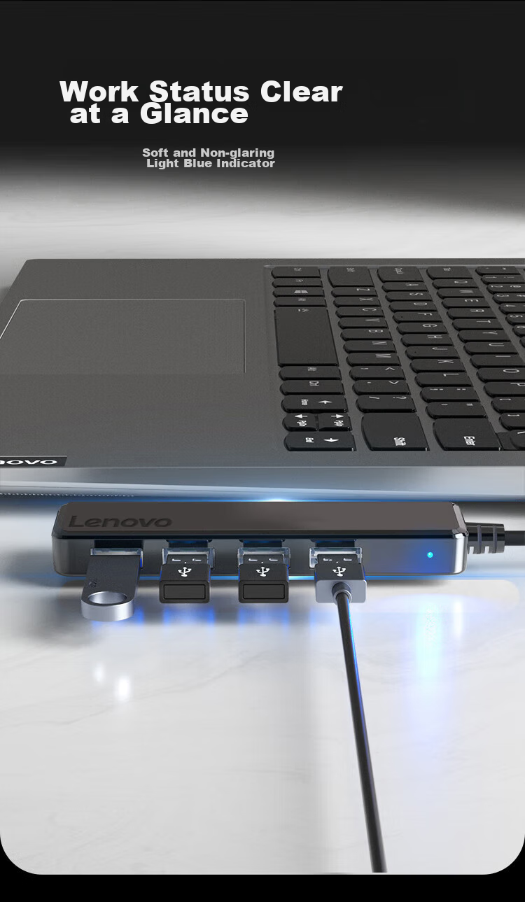 Lenovo USB Hub, 2.0 Interface Converter, High-Speed Expansion Dock, Charger Adapter, HUB Concentrator, Extension Cable, Expansion Dock Suitable for Laptops And Desktop Computers 6