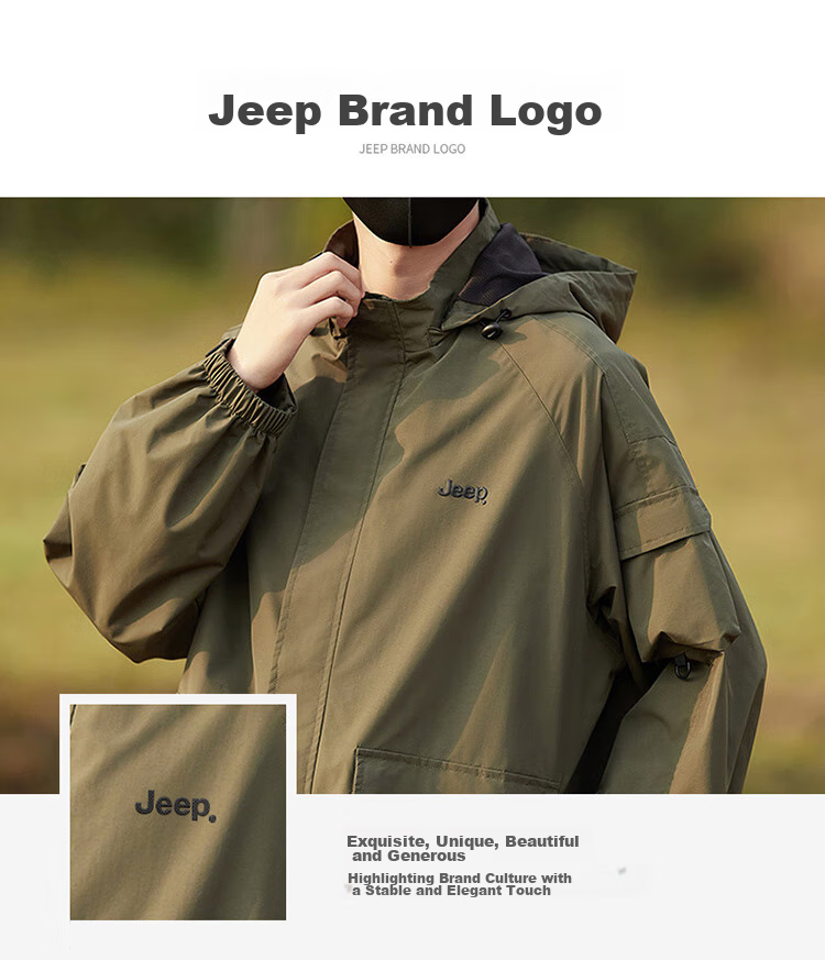 JEEP Men's Jacket, Spring And Autumn Workwear, Loose Casual Windbreaker for Couples, Black, Size M 4