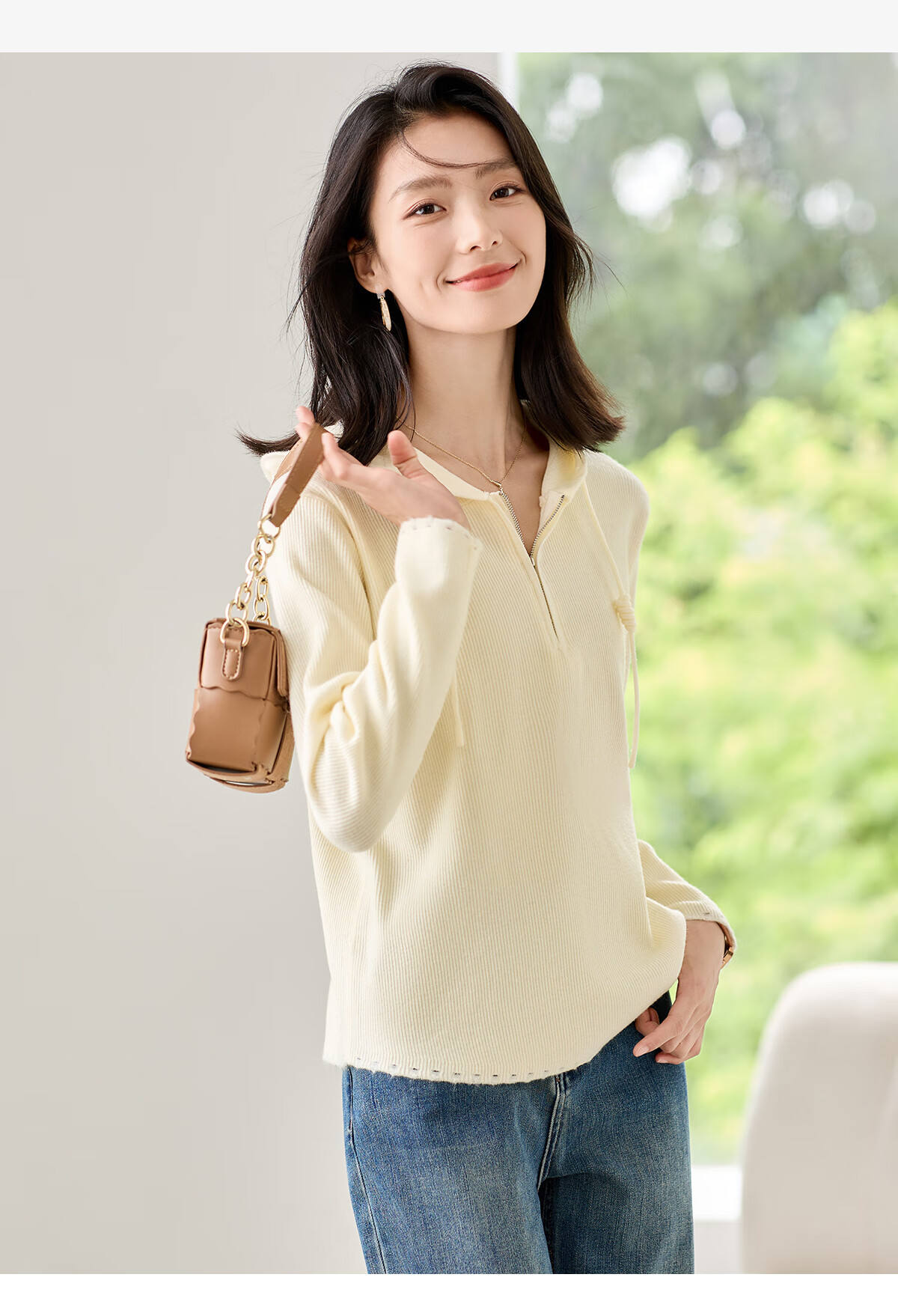 Chushen Women's Hooded Knit Sweater with Drawstring Half-Zip, Fashionable Casual Pullover Top S143Z3012 5