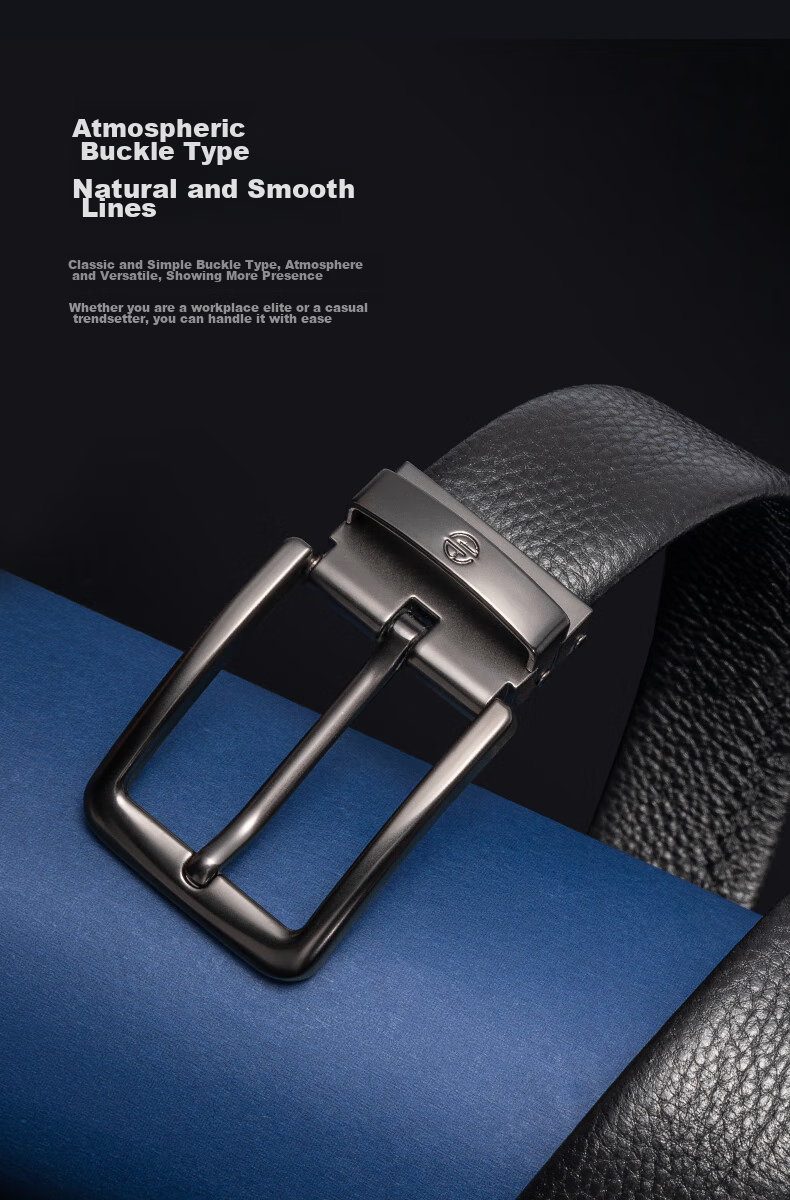 Aokang Men's Belt with Pin Buckle, Top-Grain Leather Waistband, Business Trouser Belt, Birthday Gift for Husband 3