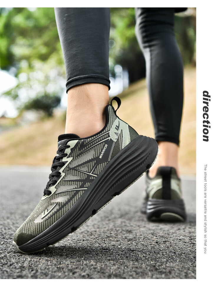 Warrior Running Shoes for Men, Lightweight Shock-Absorbing Versatile Breathable Mesh Casual Sneakers KGH3090 Green-Black 40 17