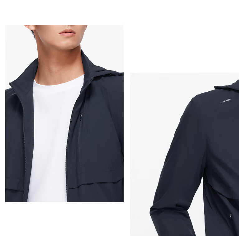 Goldlion UV Protection Lightweight Jacket with Detachable Hood and Stand Collar Urban Light Outdoor Coat for Men Navy Blue -95 XL 7