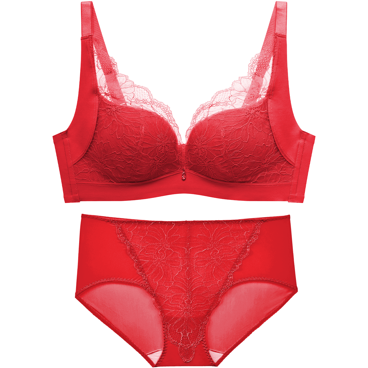 Ordifen Red Women's Wireless Bra Set for Zodiac Year, Lace Underwear, Push-Up Brassiere for Small Breasts, XB0330