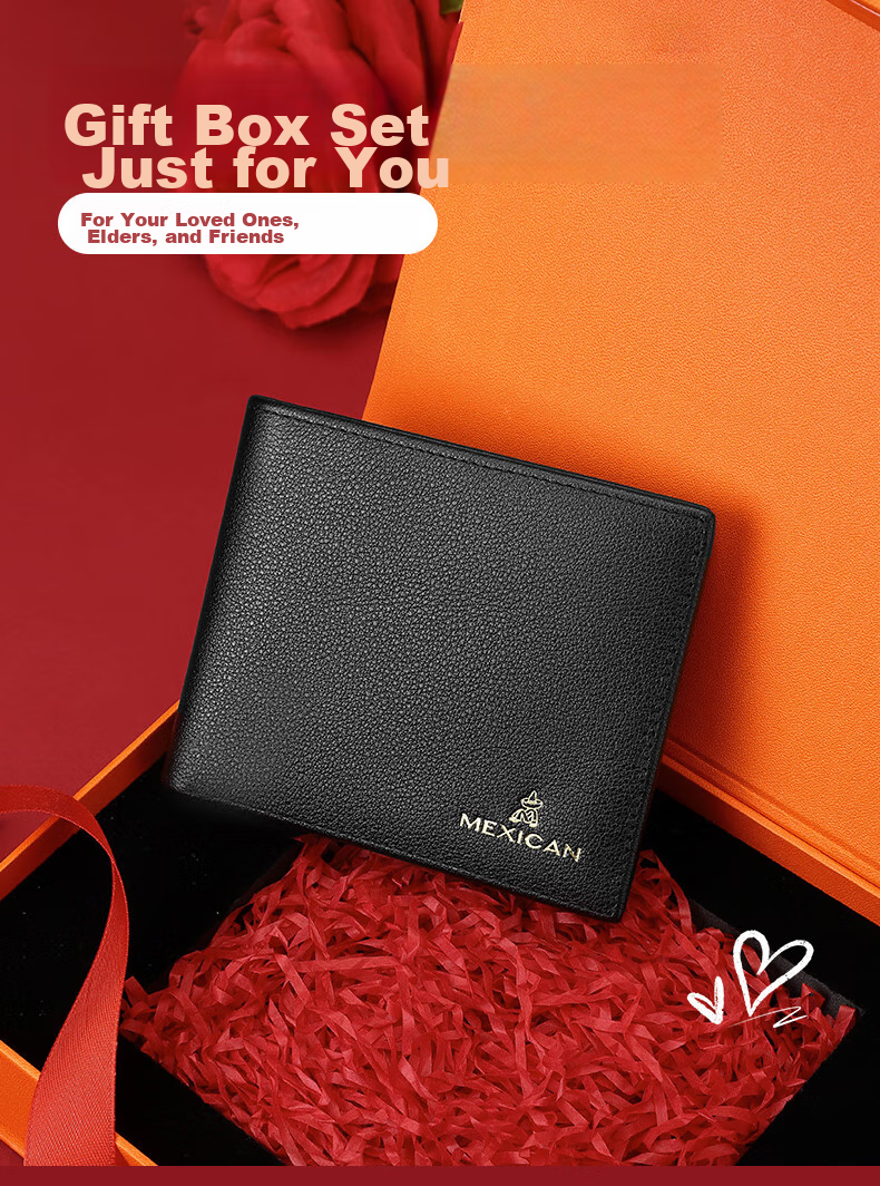 MEXICAN Men's Wallet, Genuine Top-Grain Leather Card Holder And Coin Purse, High-End Gift Box, Birthday Present for Boyfriend Or Husband 1