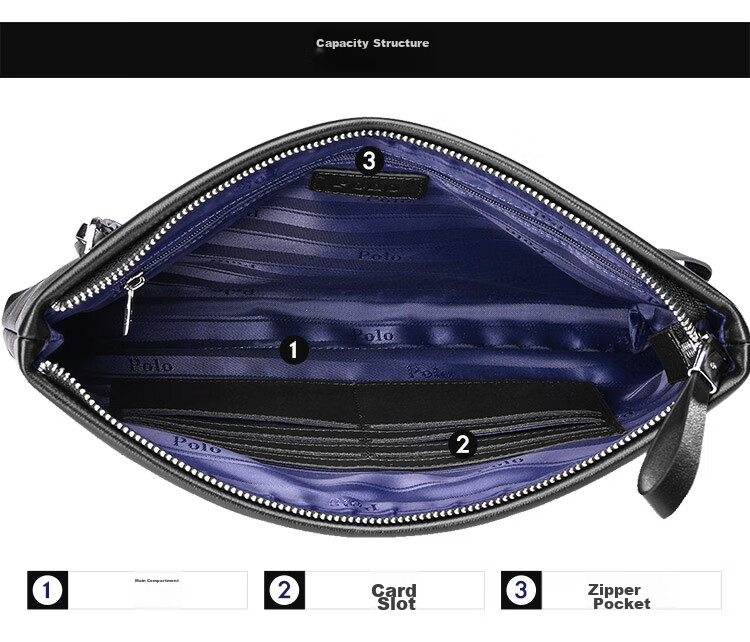 POLO Men's Handbag, Top-Grain Leather Clutch, Wallet, Cash Envelope Bag, Coin Purse, Birthday Gift for Boyfriend 13