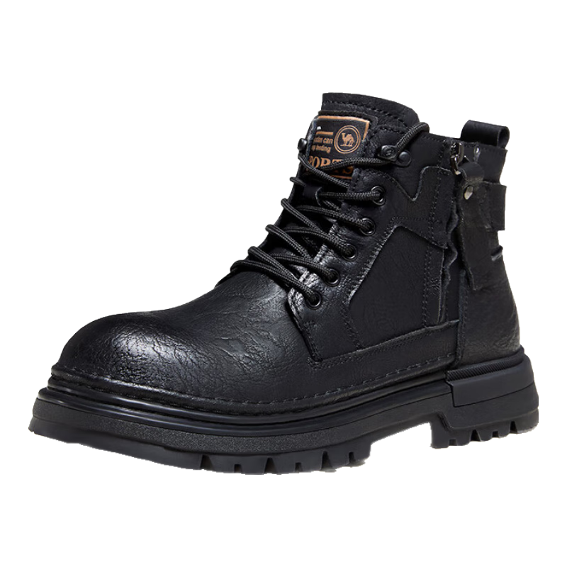 CAMEL Brand Martin Boots, Outdoor Casual Work Boots, British Style Motorcycle Men's Shoes, P14W342602, Black, Size 42