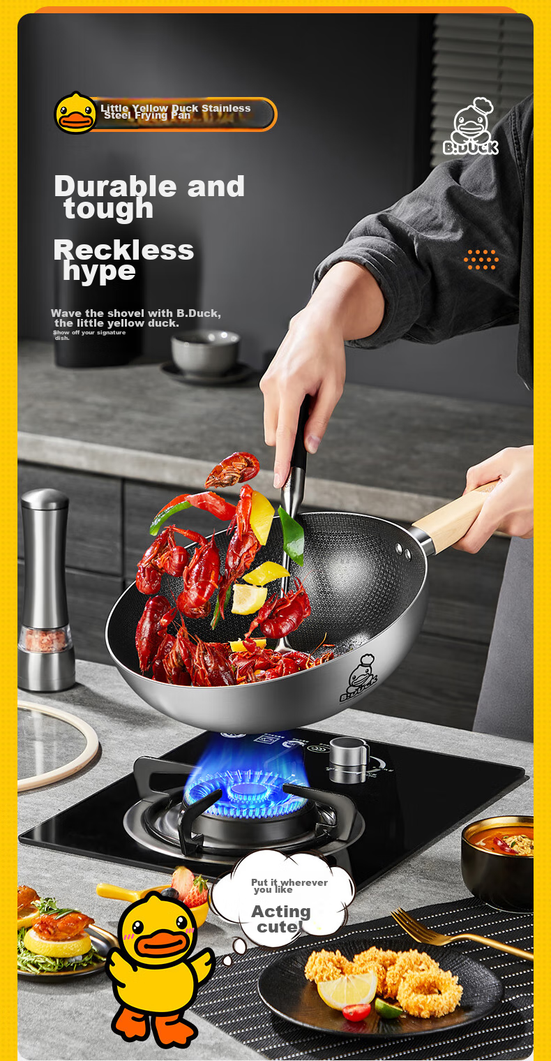 COOKER KING 316 Stainless Steel Wok 32cm Non-Stick Flat Bottom Frying Pan Compatible with Gas Stove, Induction Cooker And Electric Cooktop 2