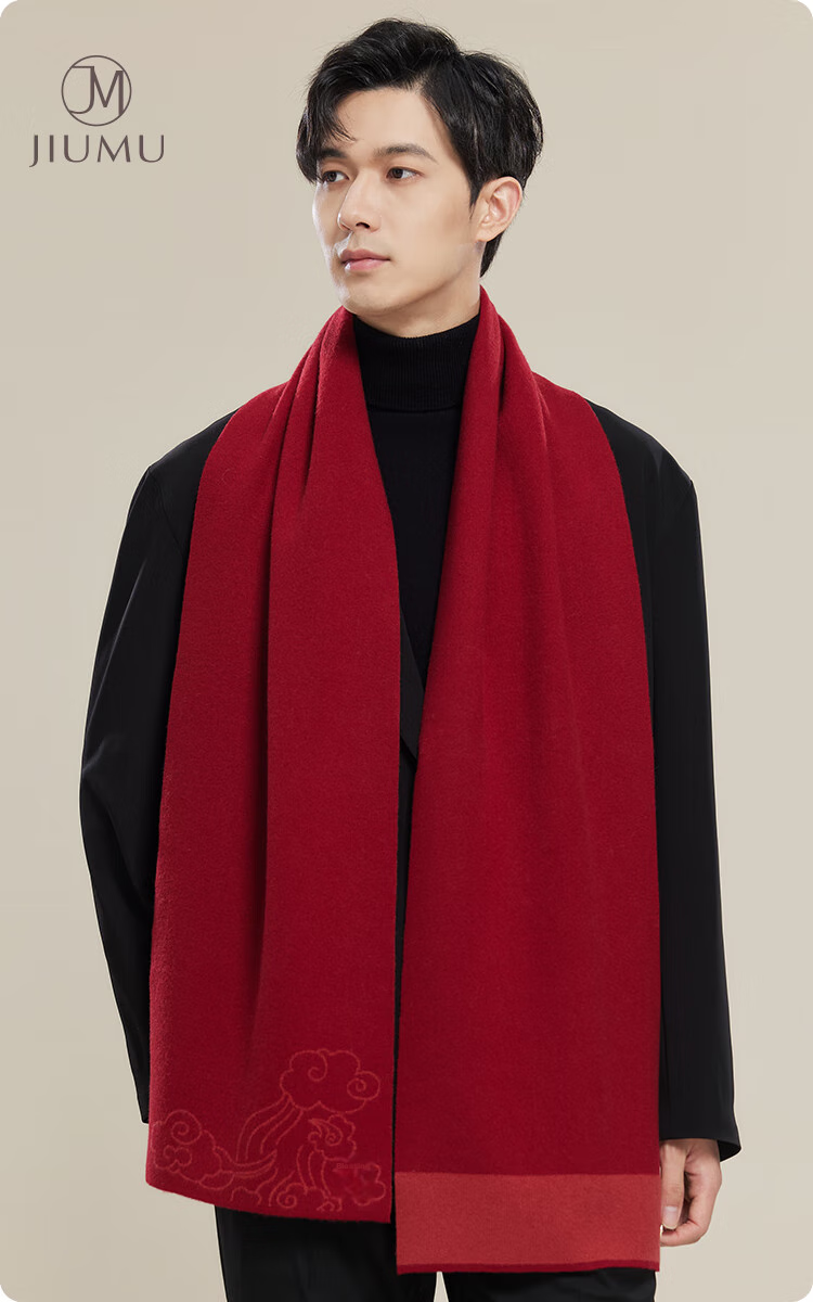 JIUMU Pure Wool Zodiac Year Red Scarf, Unisex Style for Men And Women, Autumn And Winter Warm Neck Warmer, Mid-Autumn Festival Birthday Gift Box Set 1