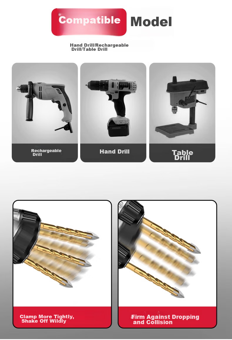 GREENER Concrete Marble Drill Bit Four-Blade Impact King Drill Triangular Drill for Ceramic Tile And Glass Drilling 6/8/10/12mm 14