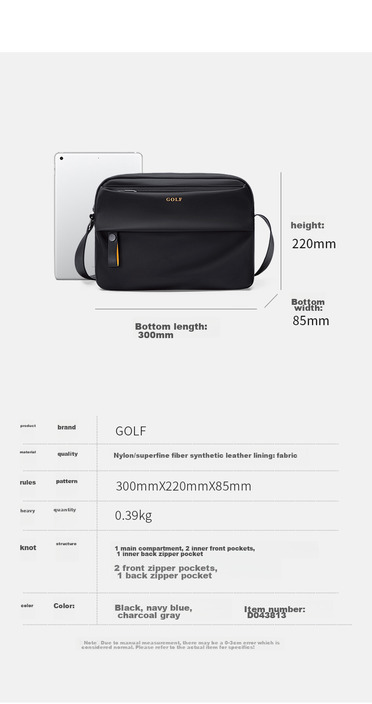GOLF Shoulder Bag for Men, Crossbody Bag with Multiple Compartments, Can Hold IPad, Business Casual Water-Resistant Lightweight Fashionable Sports Messenger Bag 12
