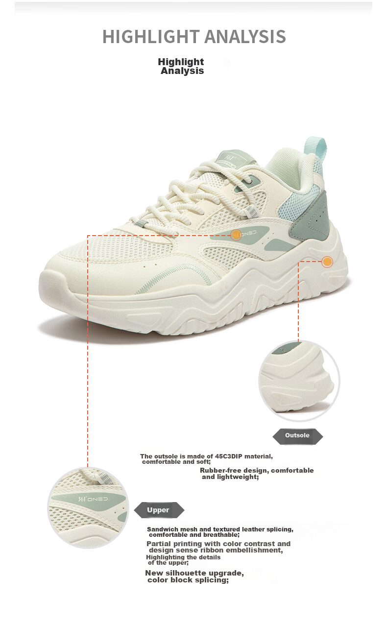 361° Women's Sports Shoes, Spring And Summer Mesh Thick-Soled Heightening Casual Commuter Dad Running Shoes for Women, 682426763F-1 71