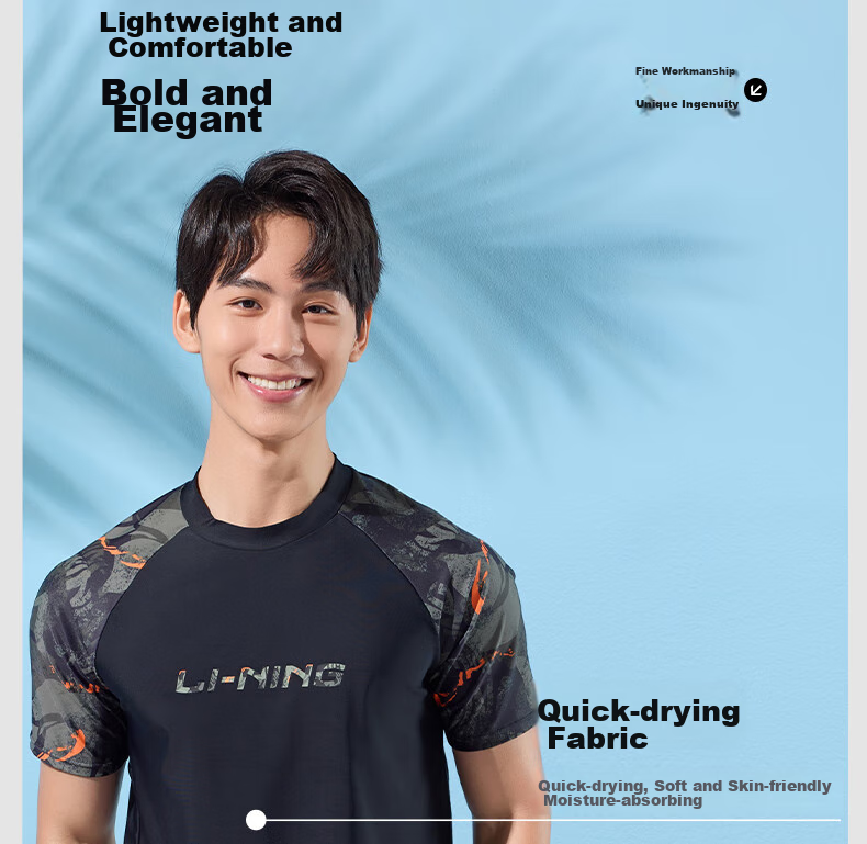 Li-Ning Men's Swim Trunks, Double-Layer Anti-Embarrassment Swimwear Set, Comfortable High-Elasticity Water And Land Dual-Use Two-Piece Set, 86-33 Black And Gray, XL 8