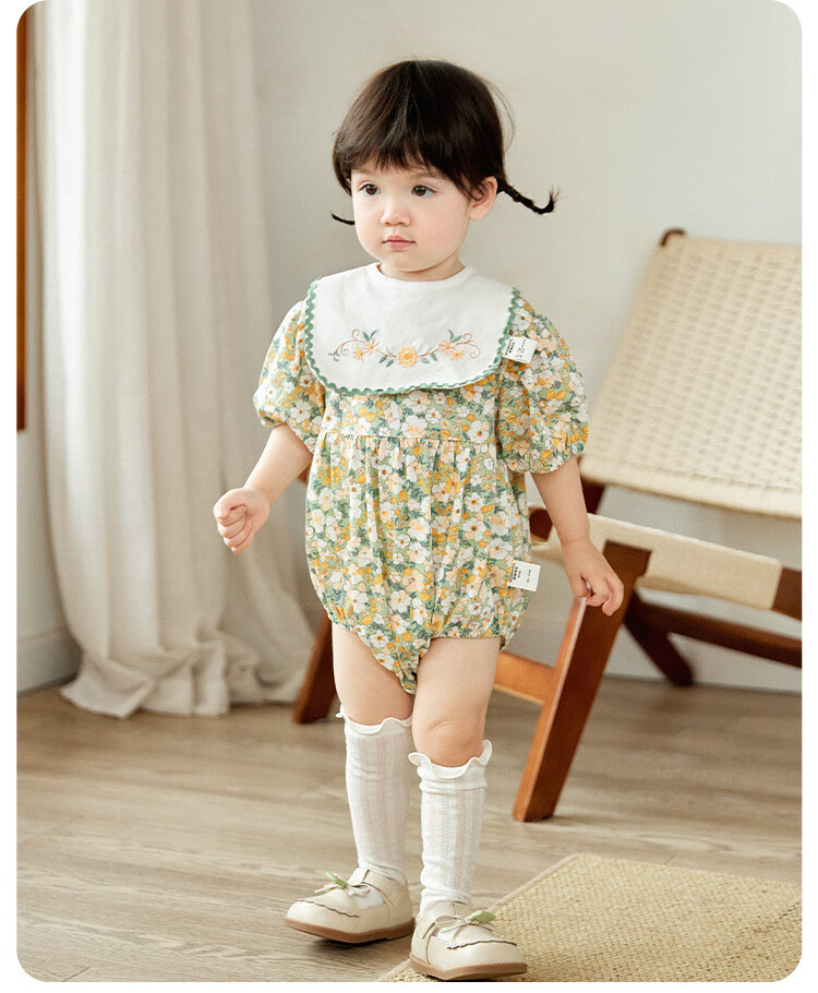 Wismorni Baby Girl Short-Sleeve Bodysuit, Summer Thin Style, Infant Summer Outfit, Triangle Romper, Princess Onesie 14