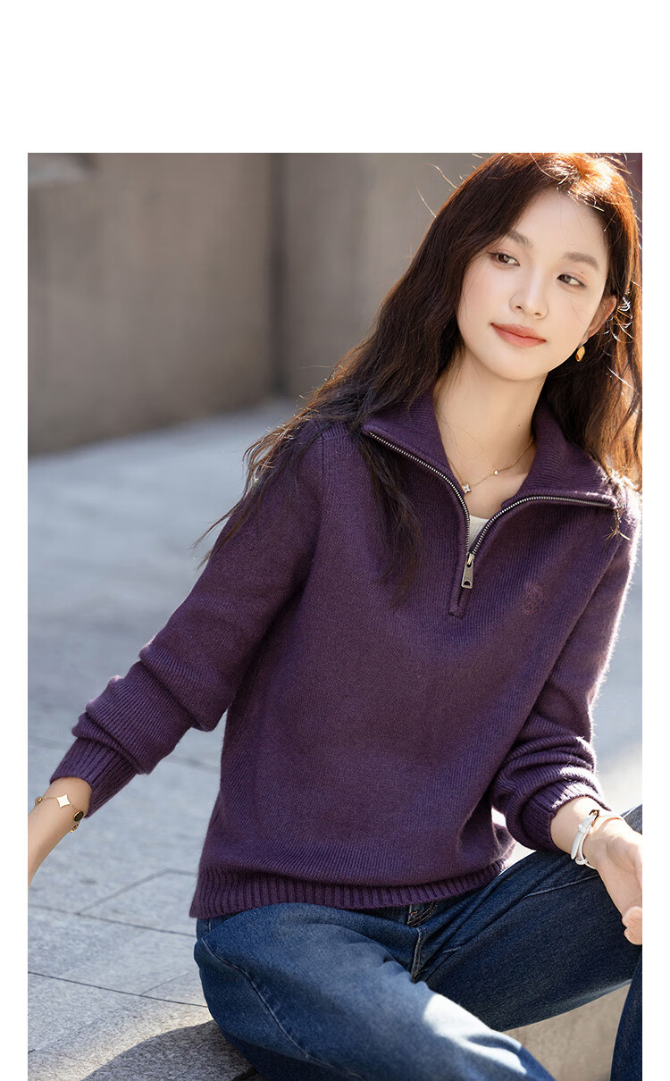 Demana [Moment of Soft Warmth] Winter Half-Zip Stand Collar Embroidered Elegant Petite Knit Sweater for Women 1