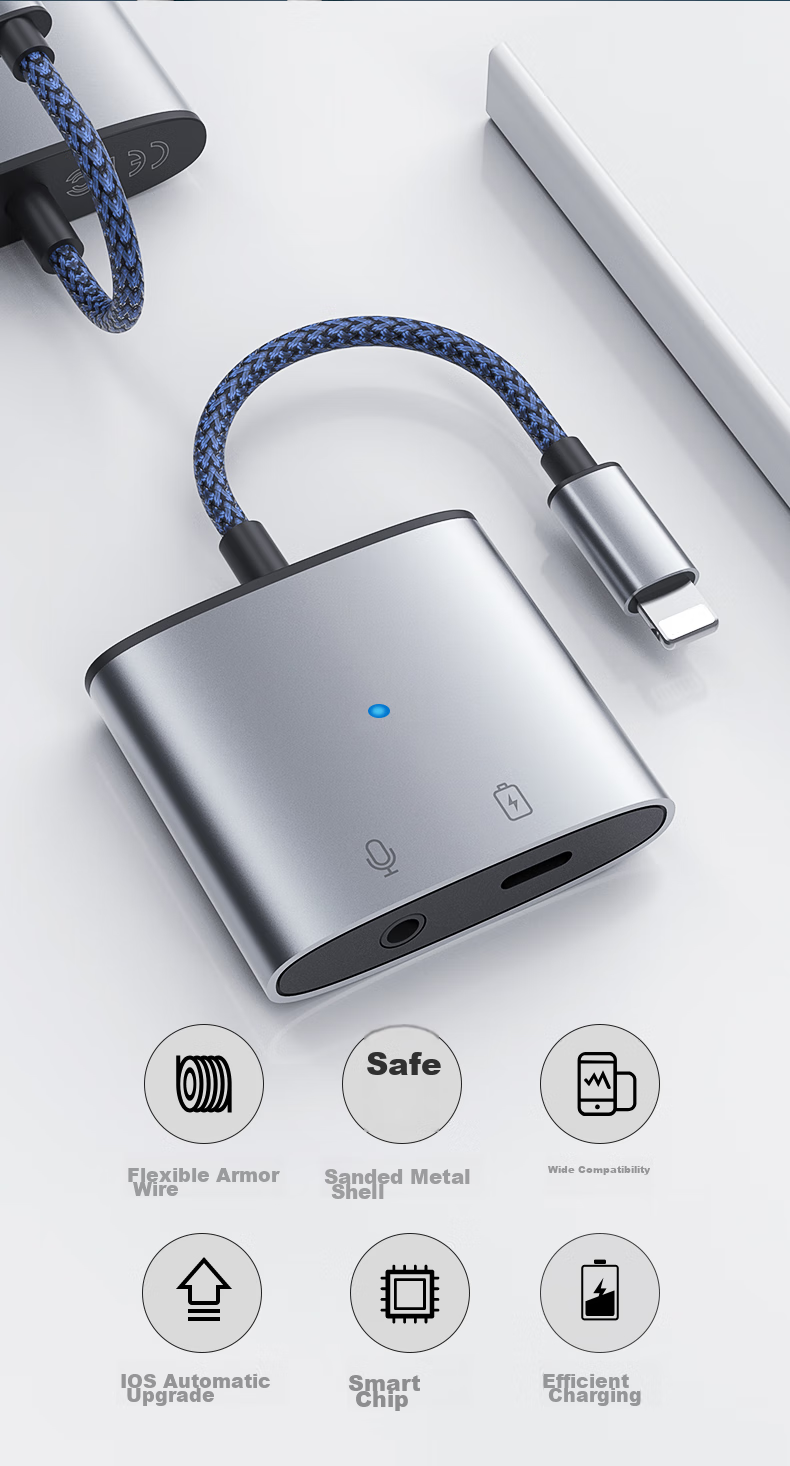 JOWOYE Apple Adapter Headphone Game Sound Card Live Streaming Audio Converter Fast Charging Lightning to 3.5mm Adapter for Mobile Phones And Tablets IPhone14/13/12/iPadAir 3