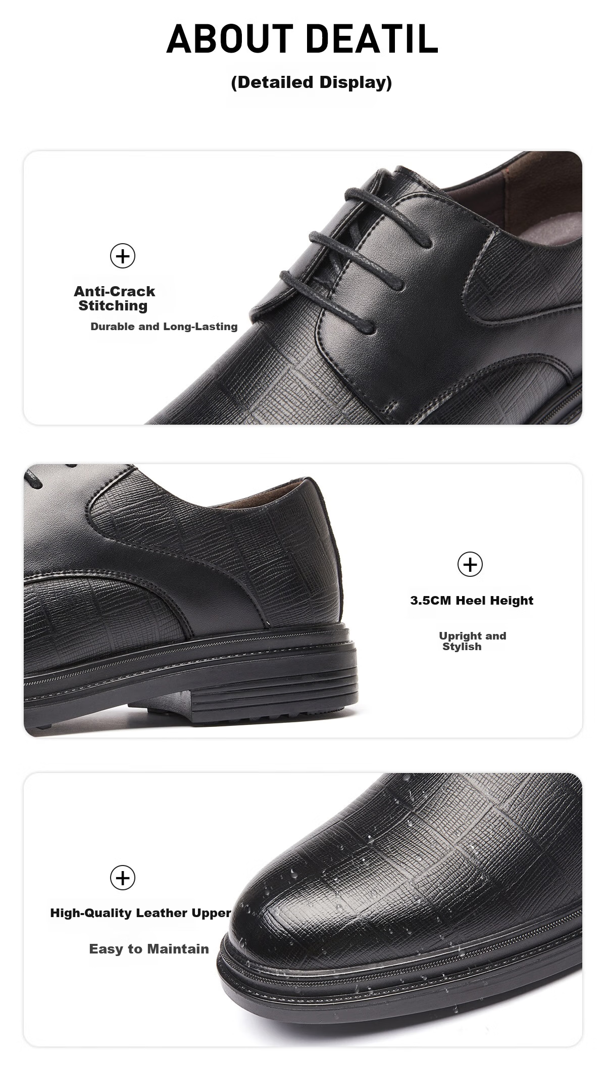 Huili Leather Shoes for Men, Business Casual British Style Derby Shoes, Versatile Comfortable Non-Slip Formal Shoes, Black, Size 40 2