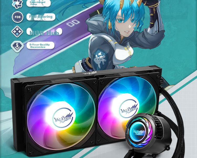 VALKYRIE C280-RGB VK All-In CPU Water Cooler, Compatible with LGA1700 AM5, ARGB Lighting Effects, Metal Fasteners 2